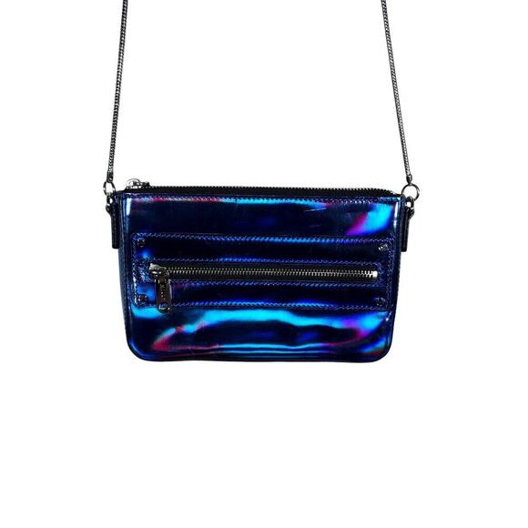 Milly Crossbody Bag Blue Holographic Iridescent Y2K Party Chain Link Strap - Picture 2 of 11